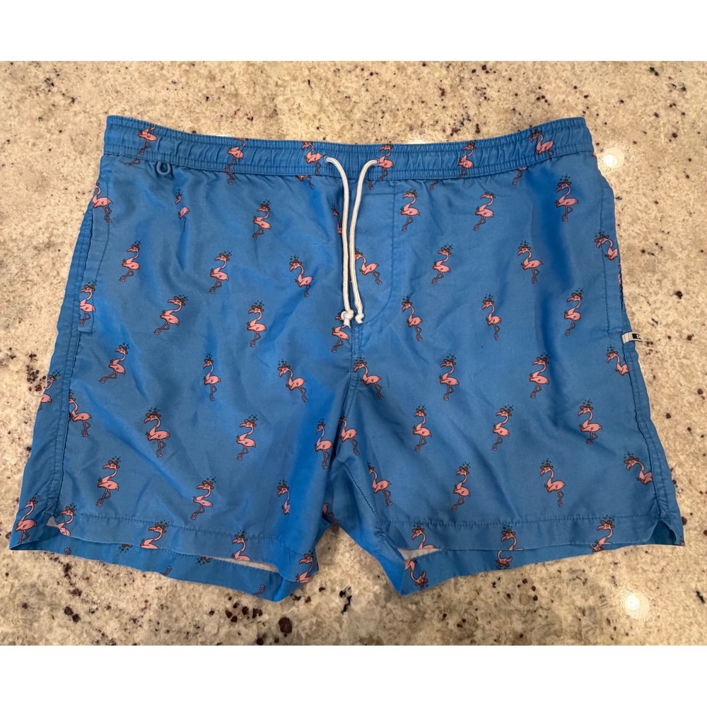 Cotton On Swim Flamingo‎ Print Swim Trunks Mens Size L Blue